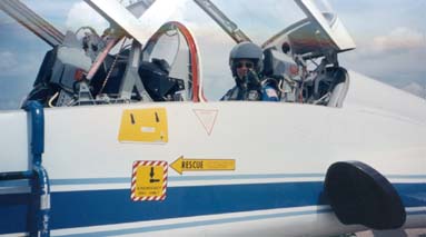 Patty as co-pilot in T-38 at Ellington Field in her first flight.