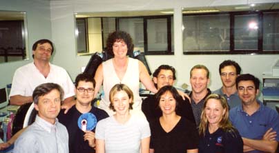 Patty with MARES (Muscle Atrophy Research Excercise System) development team evaluating ISS hardware.  Barcelona, 6/00. Team included  including astronaut Laural B. Clark, astronaut Bill Shepherd and his wife.