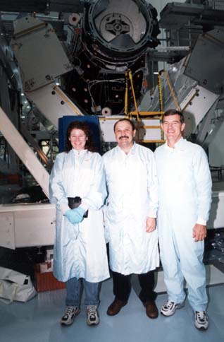 Pictured are Susan J. Helms, James Voss, and Usachev (Russia).  They made up the EXP 2 crew that went to the International Space Station last year in March and came back in August.  Patty was working for them as a communicator between Houston and the ISS.