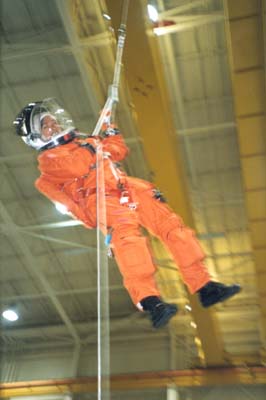 Patty repelling off the Sky Genie.